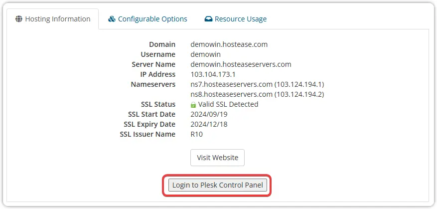 Login to Plesk Control Panel