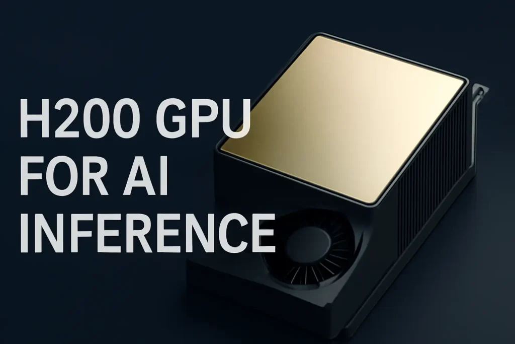 一张展示金色顶盖与黑色散热设计的H200 GPU图片，背景为深蓝色。