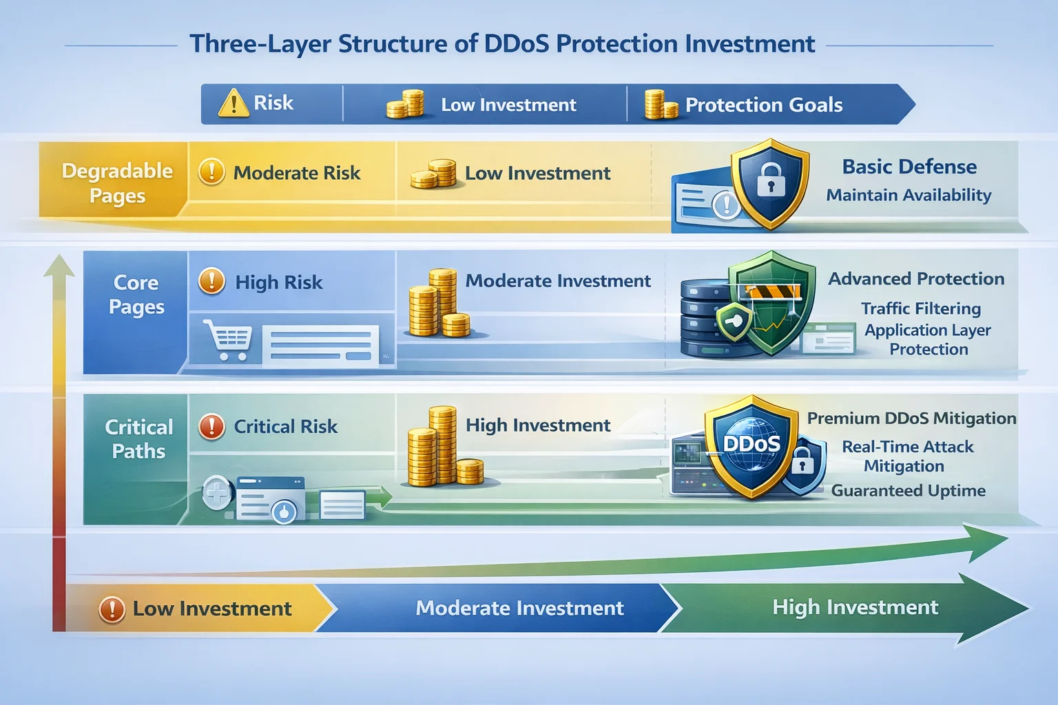 网站三层 DDoS 防护投入结构图