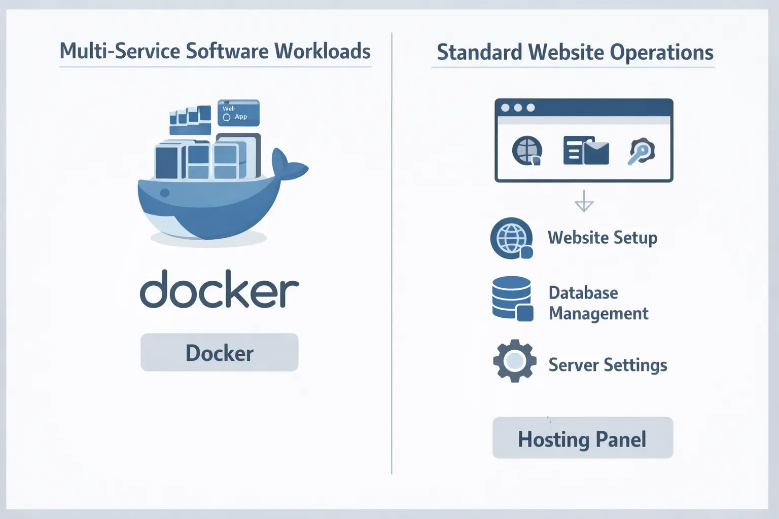 Docker 与传统面板适配场景对比图