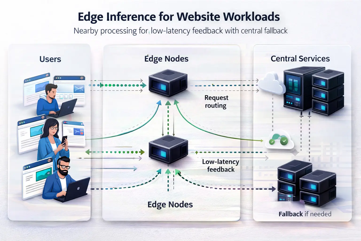 边缘推理 - 展示网站业务将部分 AI 任务前移到边缘节点处理的概念封面图