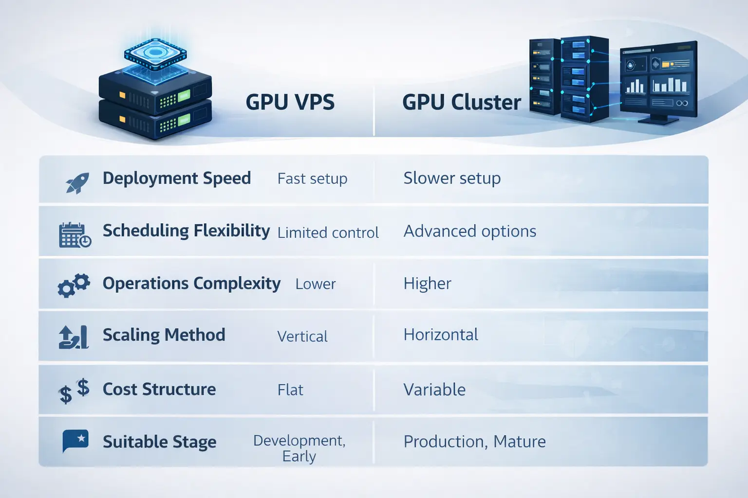 GPU VPS 与集群对比信息图