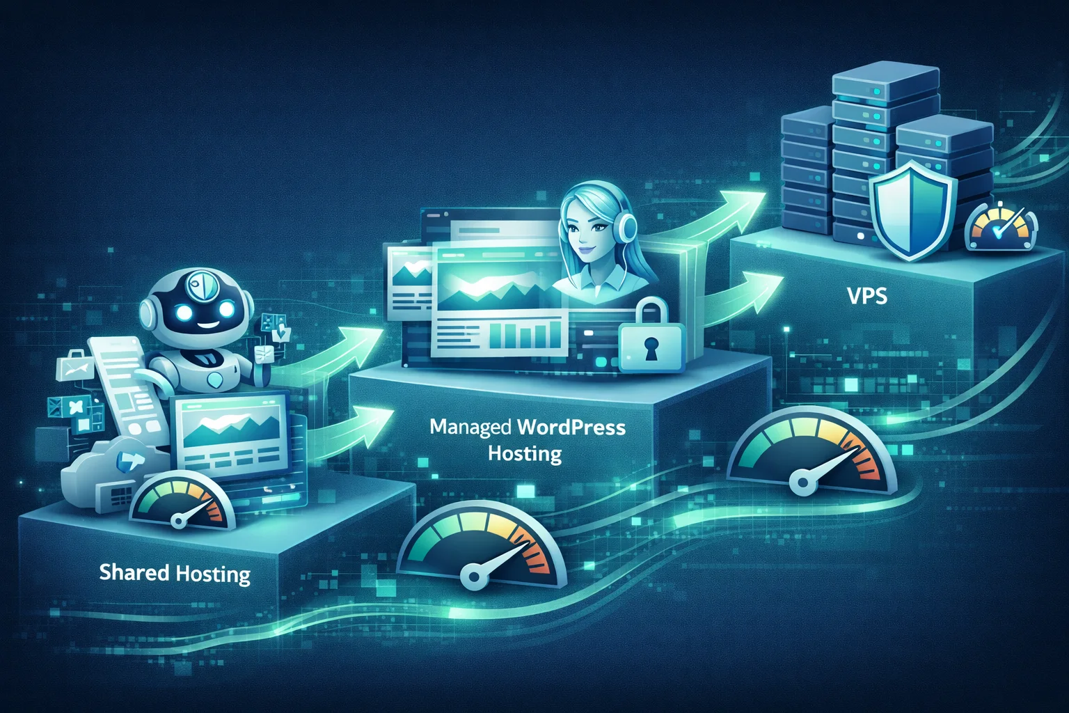 AI 时代 WordPress 主机升级路径示意图
