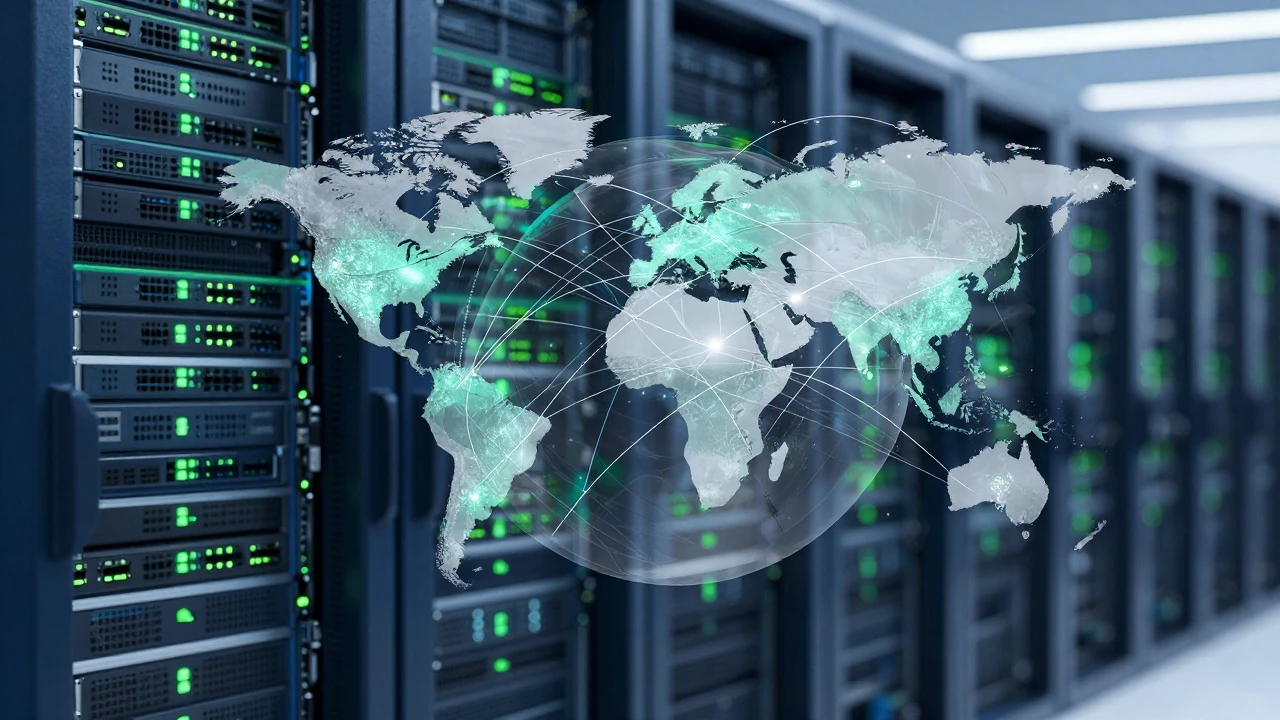 跨境业务 DNS 解析优化封面图，展示全球服务器与网络连接