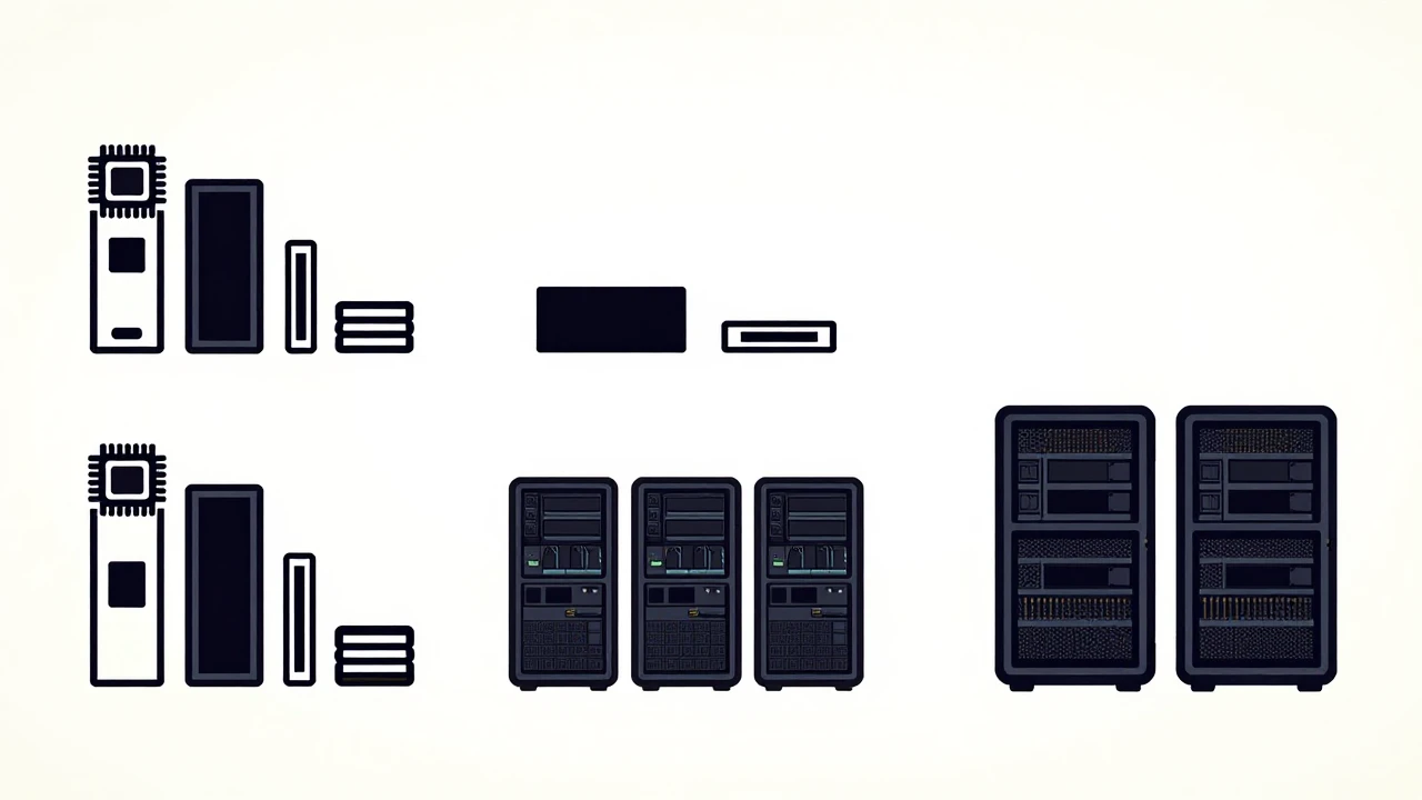 VPS 配置等级对比图，展示入门级、标准级、企业级三种配置方案