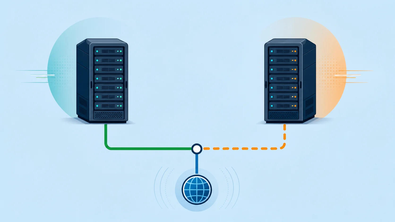 VPS CN2 线路选购指南封面配图，展示两条不同路由路径的对比
