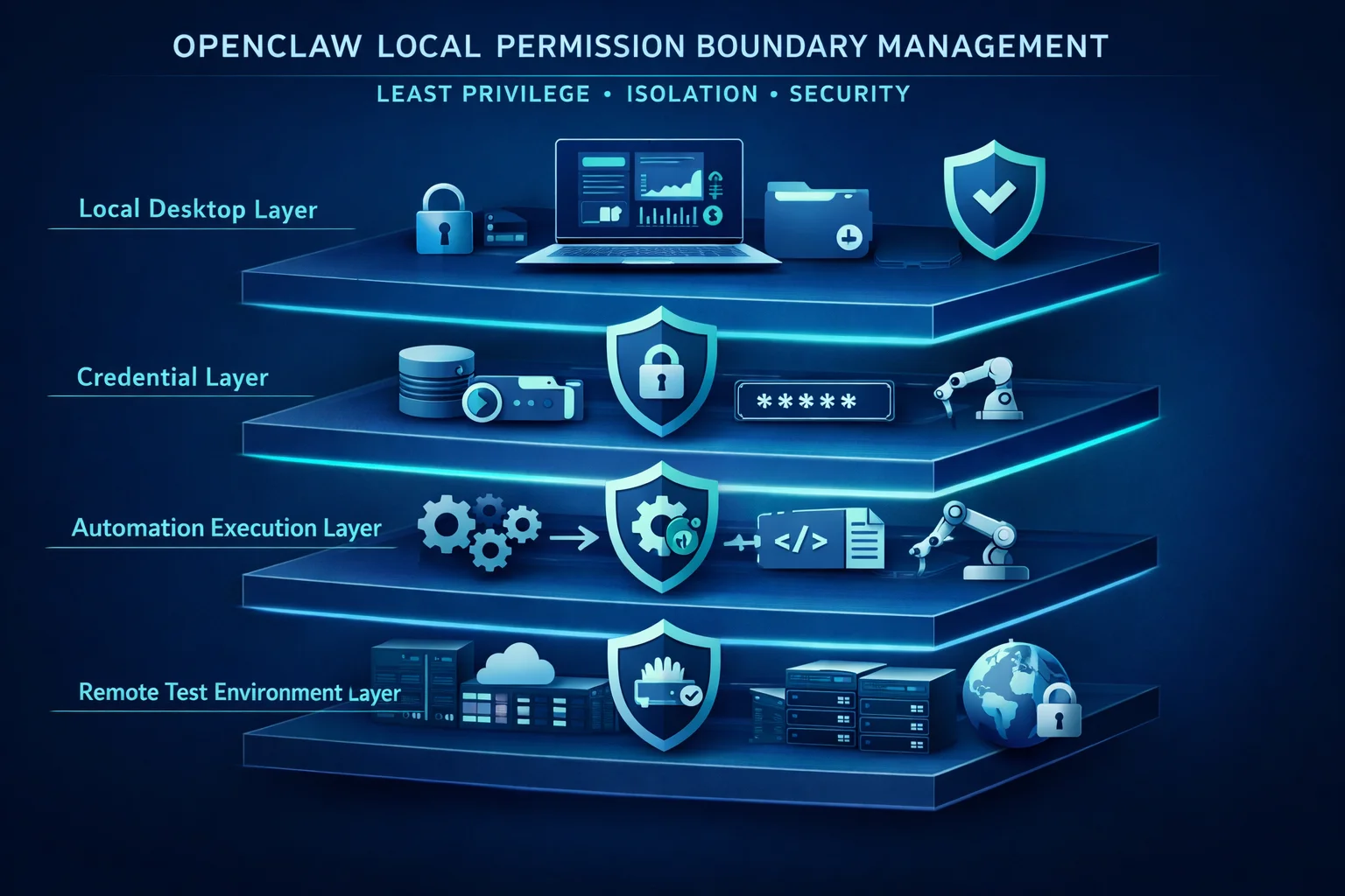 OpenClaw 本地权限与测试环境分层管理示意图