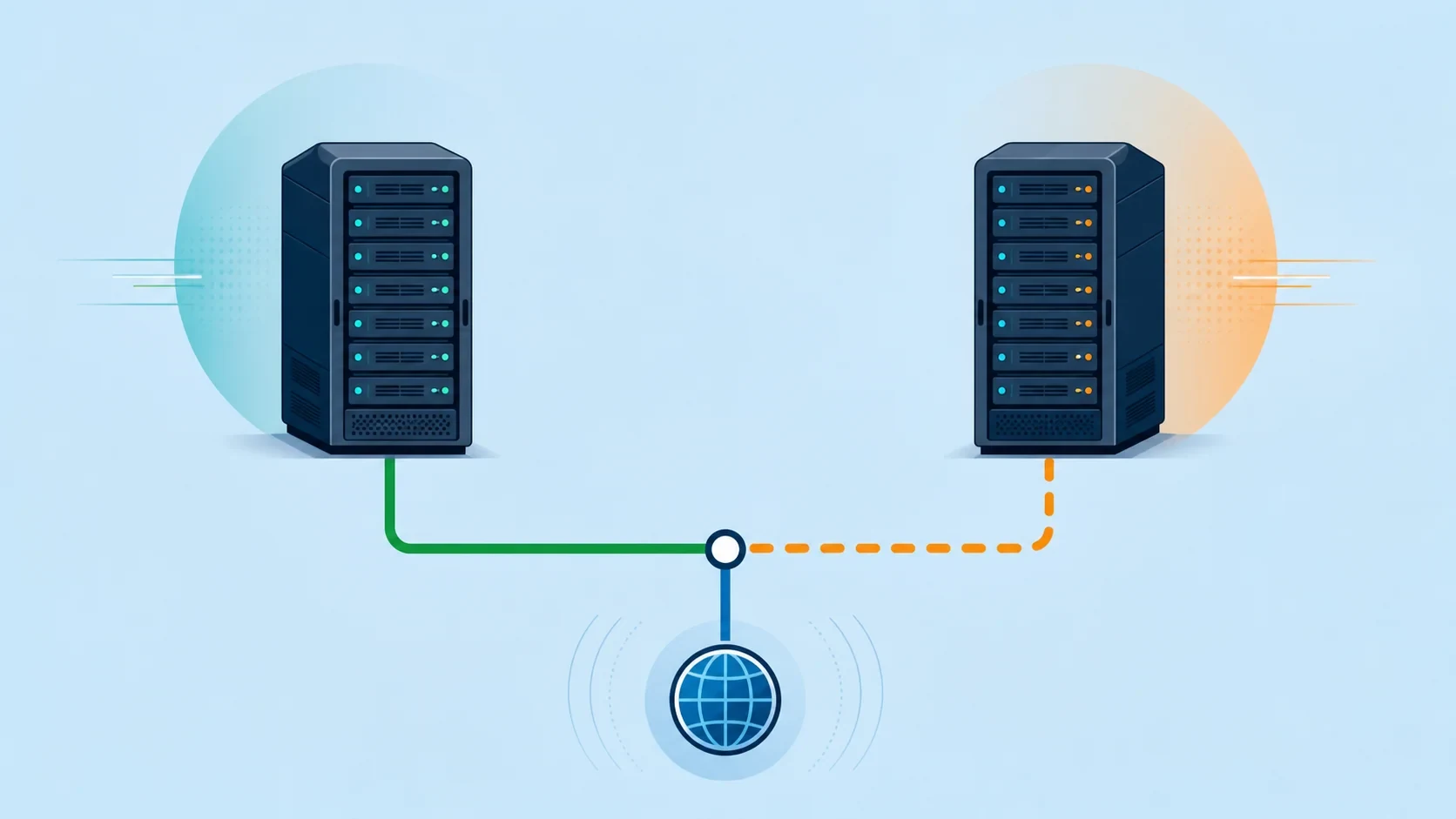 VPS CN2 线路选购指南封面配图，展示两条不同路由路径的对比