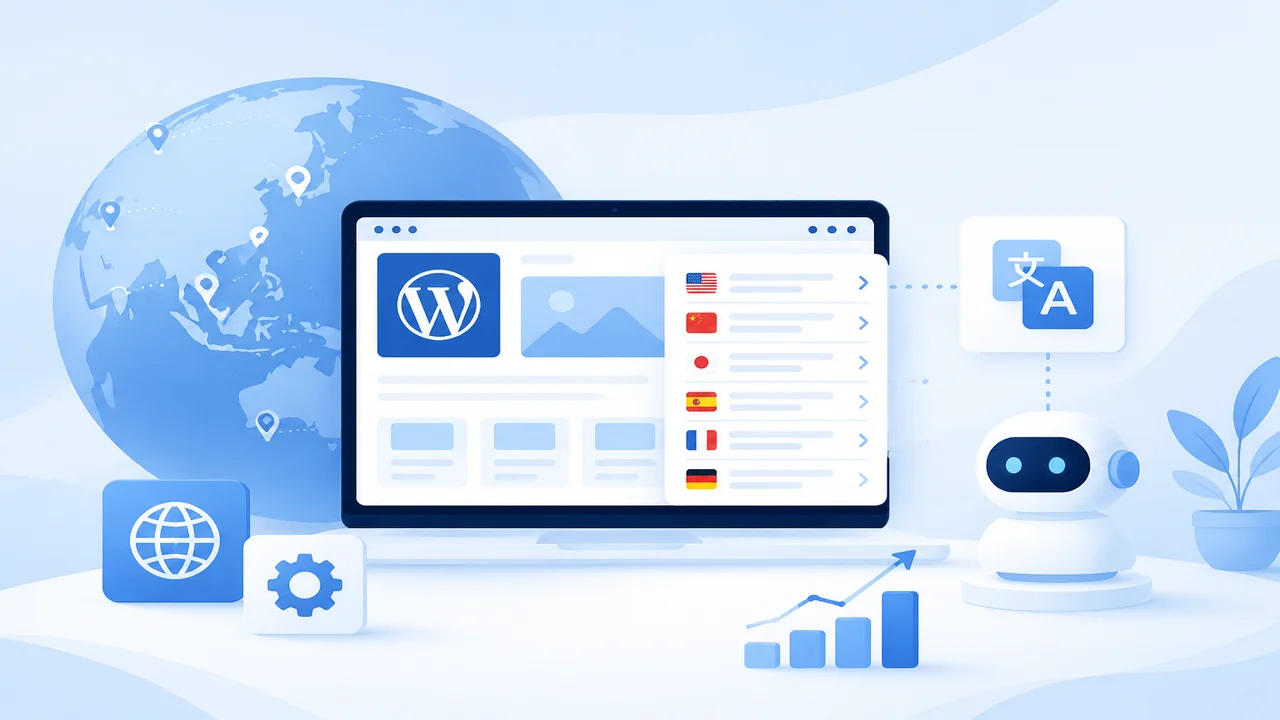 WordPress 多语言翻译与本地化工作流示意图