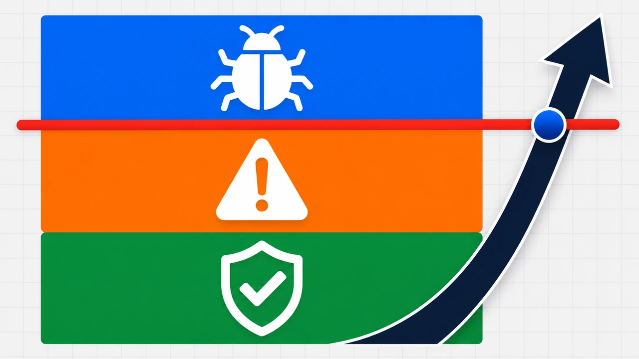 ModSecurity 阈值滑块示意图：三张卡片用上升连线连接，红线阈值带蓝色滑块旋钮，体现阈值可调