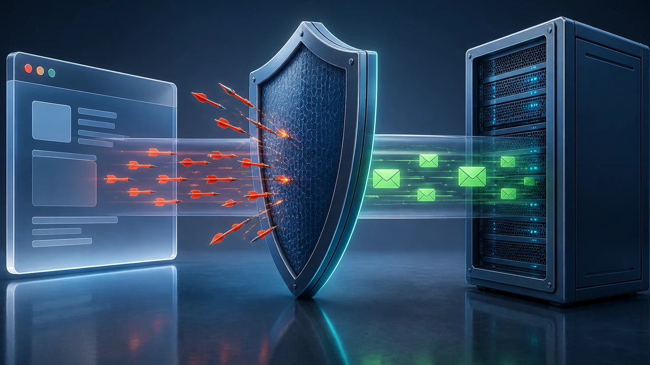 ModSecurity 开源 WAF 封面配图，展示浏览器与服务器之间盾形过滤层拦截恶意请求