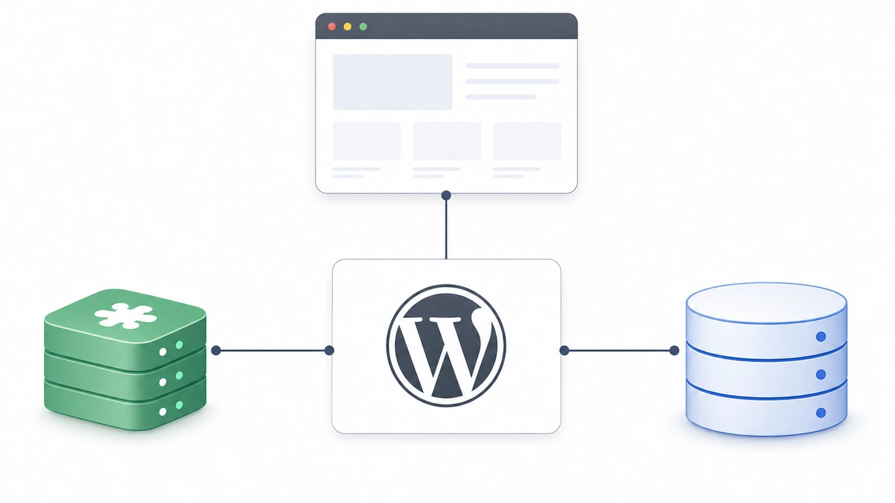 Redis 对象缓存部署位置：浏览器、WordPress 应用、Redis 缓存与数据库的连接结构
