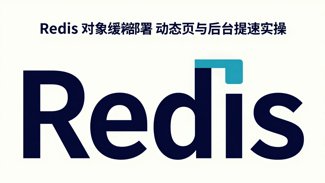 Redis 对象缓存部署：WordPress 动态页与后台提速实操 封面配图，展示 Redis 服务器与 WordPress 页面之间快速缓存传输