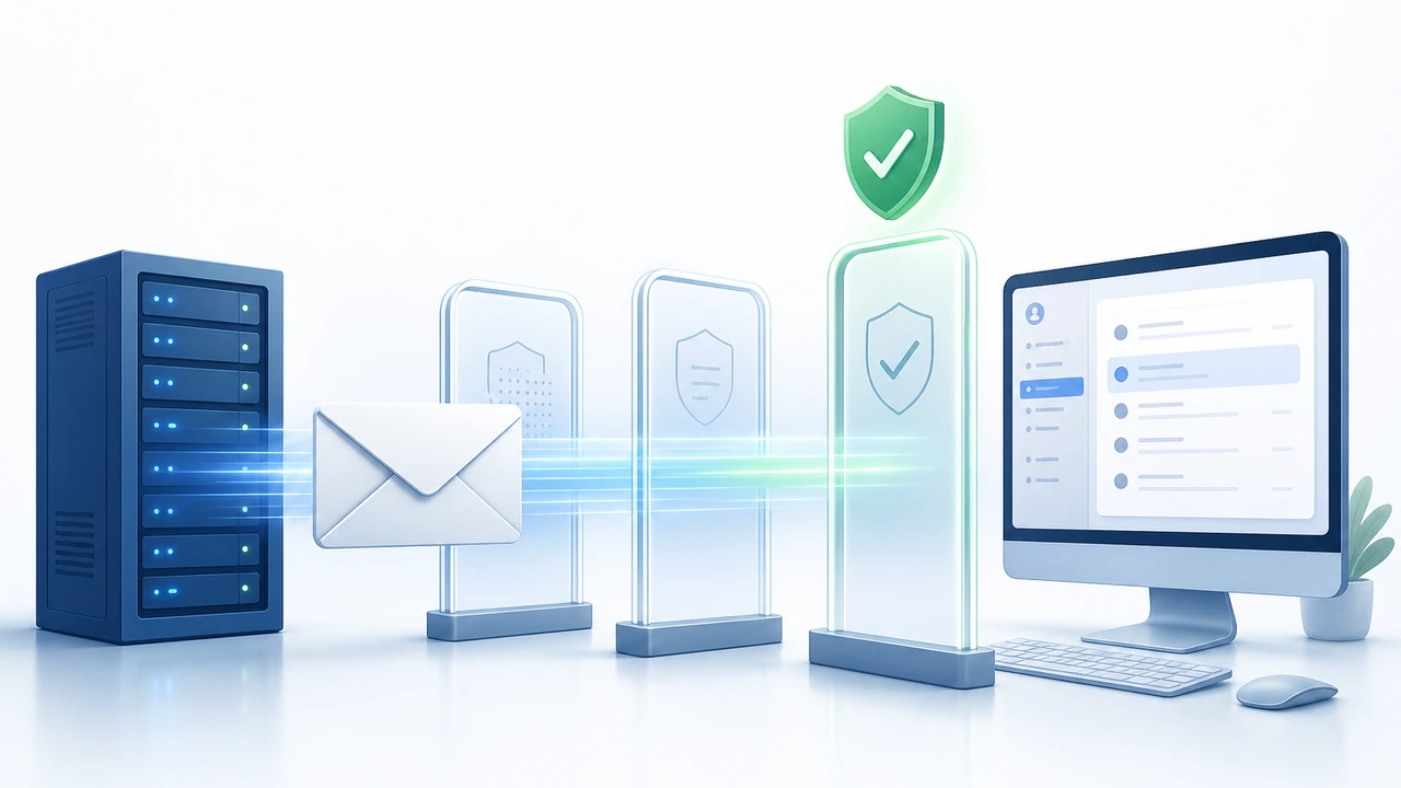 邮件通过SPF、DKIM、DMARC三重验证进入收件箱的封面示意图