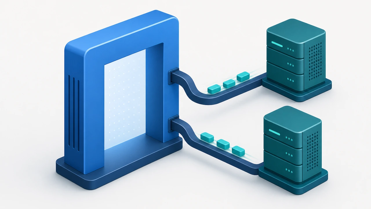 Nginx 负载均衡封面配图：入口网关把请求分发到两台后端服务器