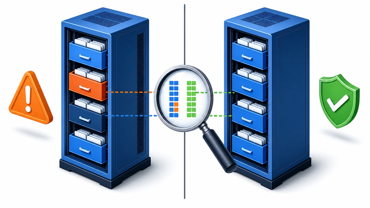 rsync 校验和比对：新旧服务器文件一致性检查示意图