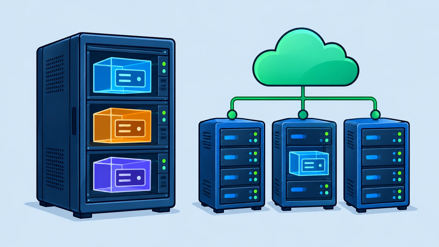 VPS 与云服务器架构对比示意图