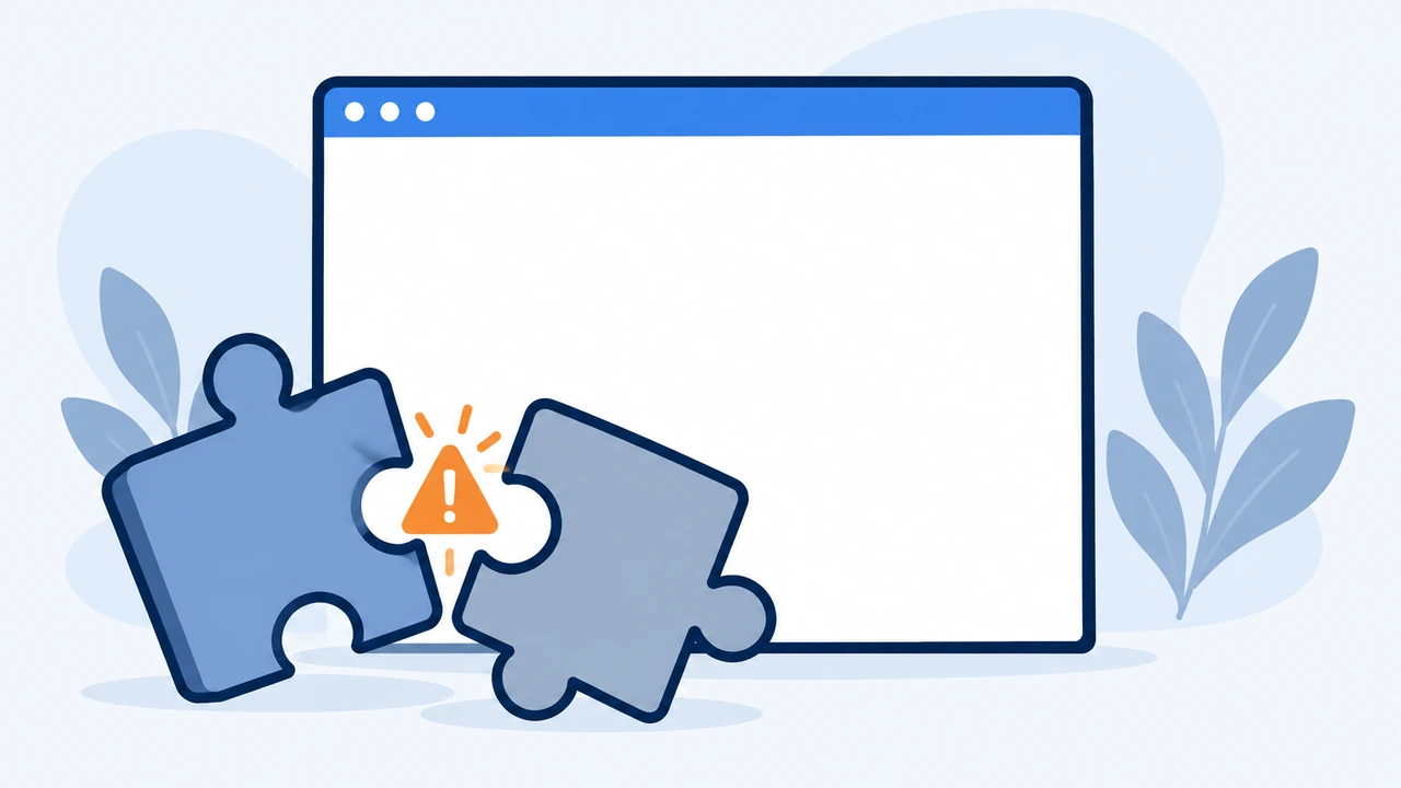 WordPress 插件冲突导致白屏故障封面插图：浏览器空白页与错位拼图