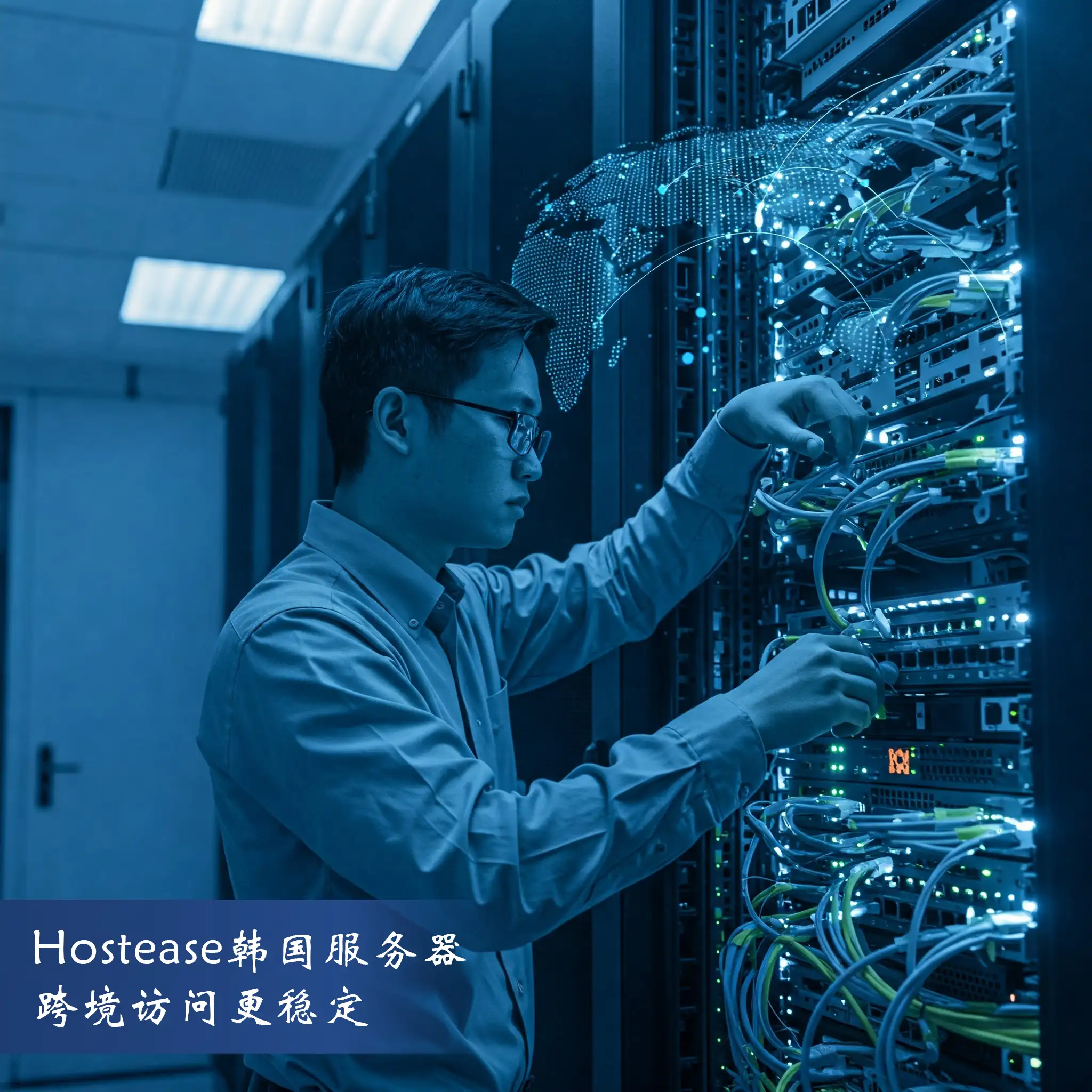 Hostease韩国服务器，技术人员操作机房设备
