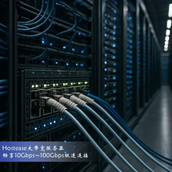 数据中心高速传输场景，展示大带宽服务器与光纤连接设备