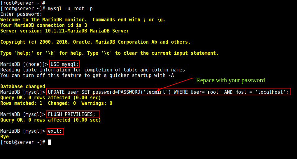 修改 MysQL/MariaDB Root 密码