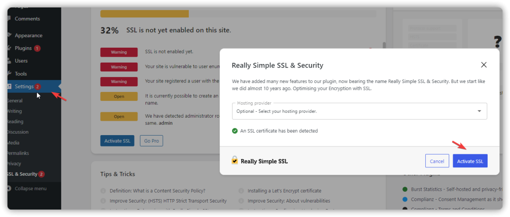 启用Really Simple SSL 插件